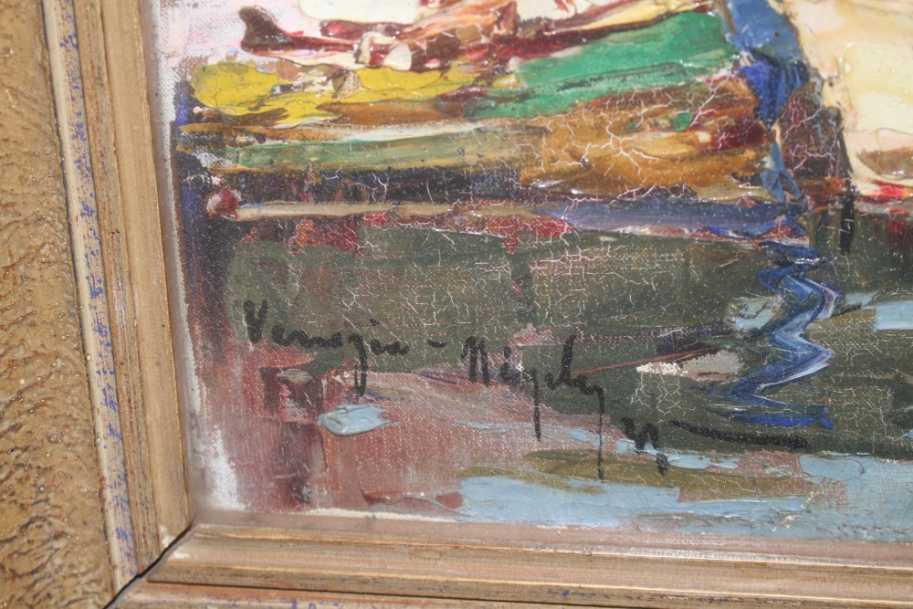 Italian School, oil on canvas, Fishing boats along the coast, indistinctly signed and dated, 40 x 50cm